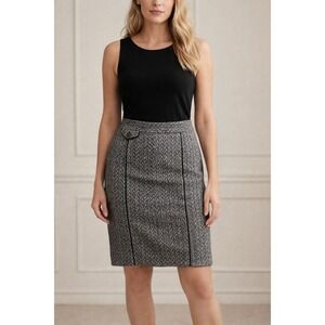 Ann Taylor Petites 6P Wool Blend Herringbone Pencil Skirt Black White Lined